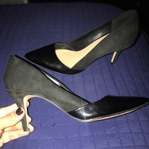 Patent leather and suede pumps
